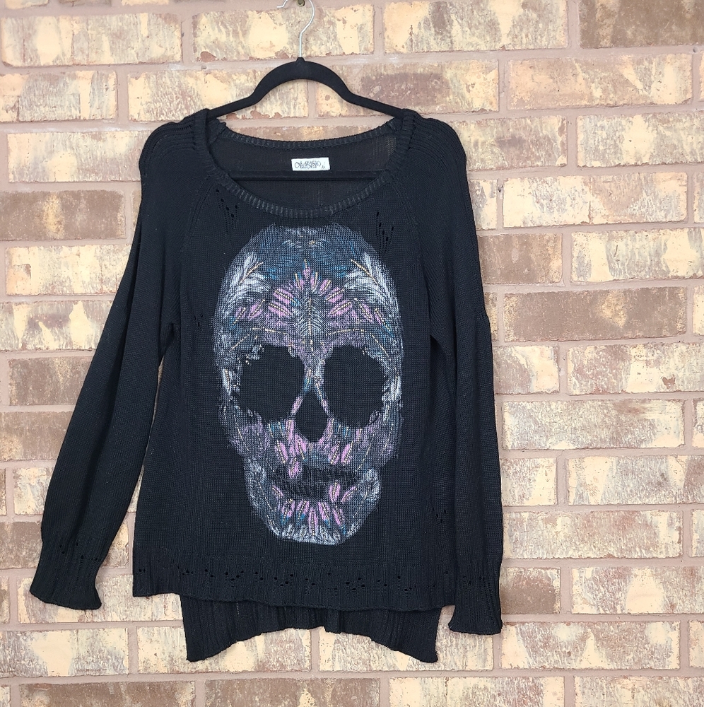 Lauren Moshi Skull Black Knit Sweater Made in USA Rayon Size Small